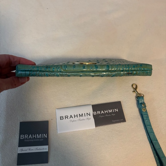 Brahmin Special Edition Turquoise Croc Embossed Clutch and Wristlet - Picture 3 of 11